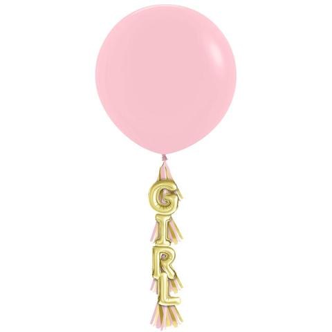 Pink, It's A Girl, Tassel • 30" Latex Helium Balloon