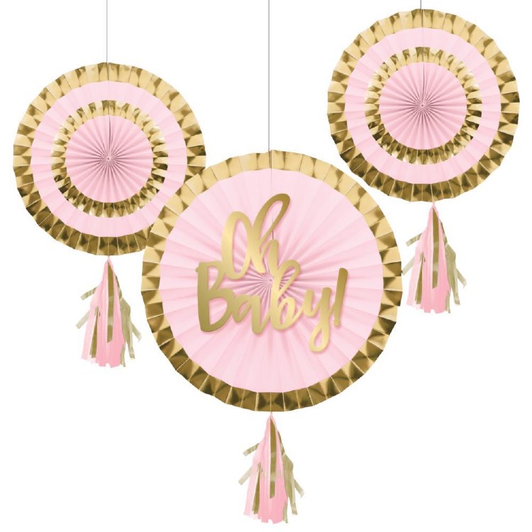 Oh Baby Pink Fan Decor 3pc