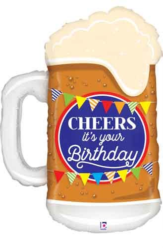 Beer, Cheers It's Your Birthday Shape • Jumbo 34" Mylar Helium Balloon