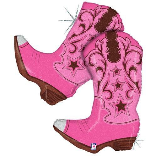 Western, Pink Cowgirl/Cowboy Holographic Boots Shape • Jumbo 36" Mylar Helium Balloon