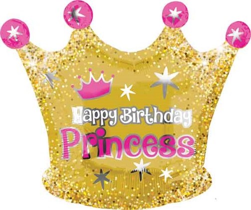 Royalty • Crown, Happy Birthday Princess • Jr. Jumbo 18" Mylar Helium Balloon