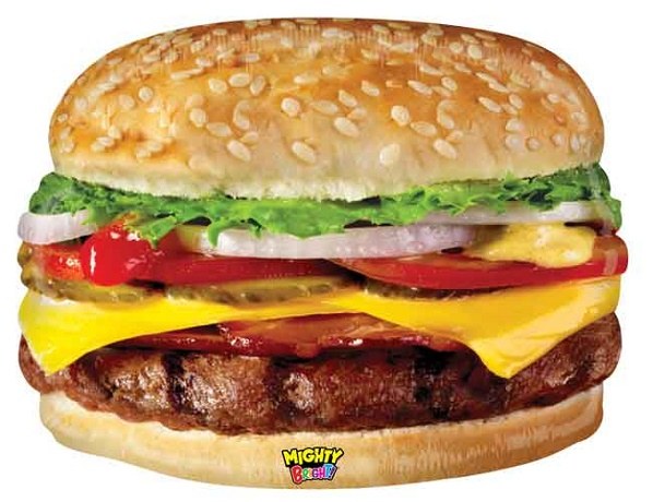 Cheeseburger Mighty Shape • Jumbo 31" Plastic, Non Foil Helium Balloon