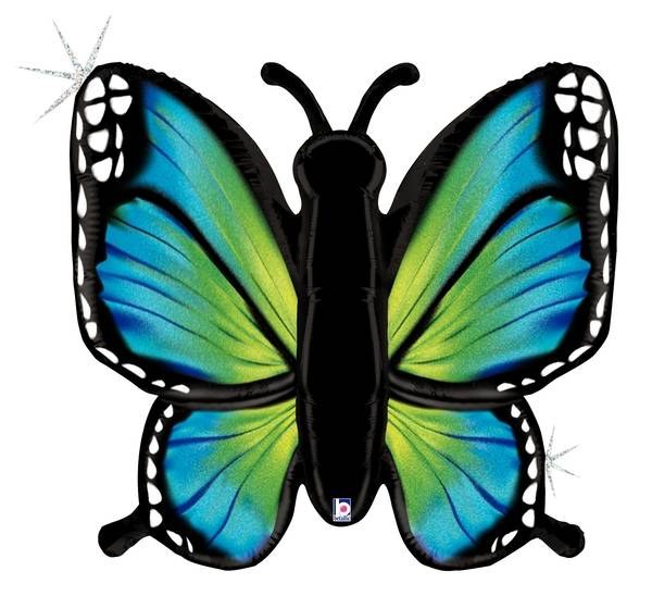 Butterfly, Radiant Holographic Shape Blue &amp; Green • Jumbo 46&quot; Mylar Helium Balloon