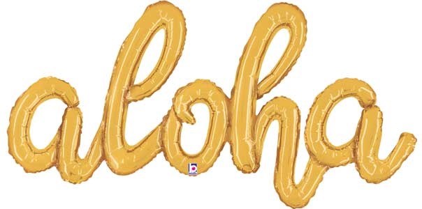 Air-Fill (You Fill) Aloha Gold Script Balloon Banner/Prop ~ 45"