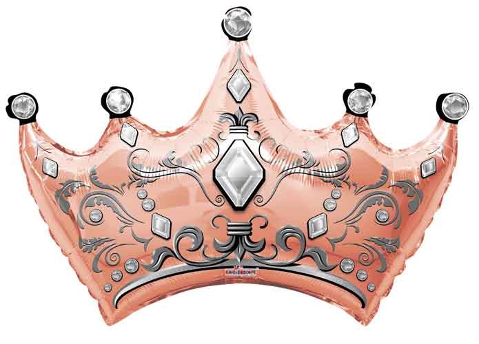 Crown, Gems on Rose Gold Shape • Jumbo 36" Mylar Helium Balloon