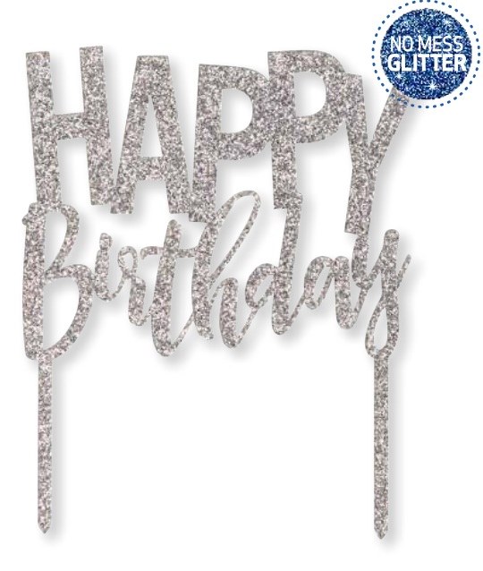 Cake Topper Bday Glitter Slvr