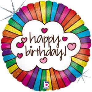 Rainbows • Holographic Rainbow Border • Happy Birthday • 18&quot; Standard Size Mylar Helium Balloon