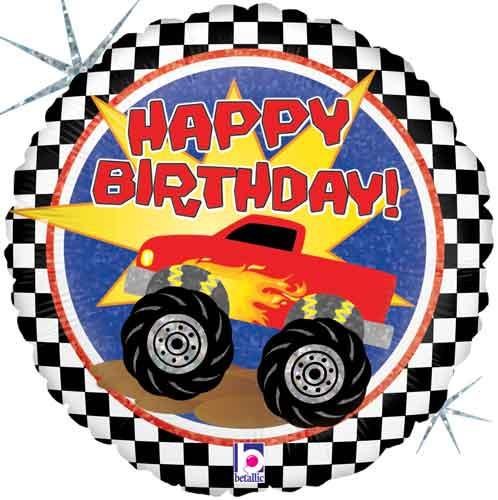 Monster Truck • Happy Birthday • 18&quot; Standard Size Mylar Helium Balloon