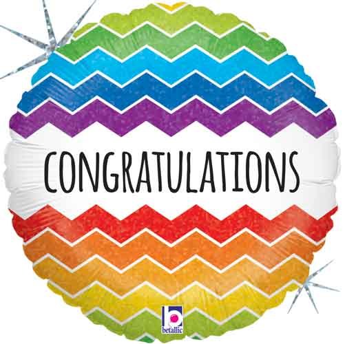 Congratulations, Rainbow Chevron • Standard Size 18" Mylar Helium Balloon