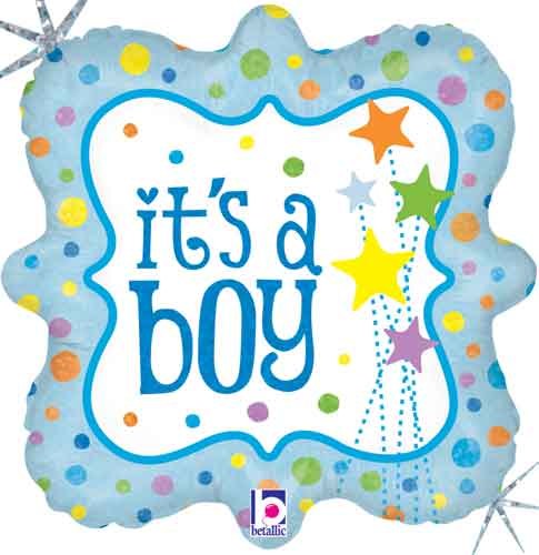 Blue, It's A Boy • Holographic Square • Standard Size 18" Myalr Helium Balloon