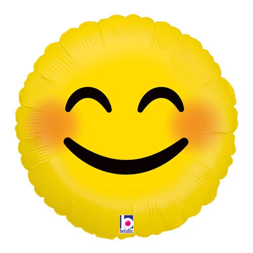 Emoji, Blushing Smiley • Standard Size 18" Mylar Helium Balloon