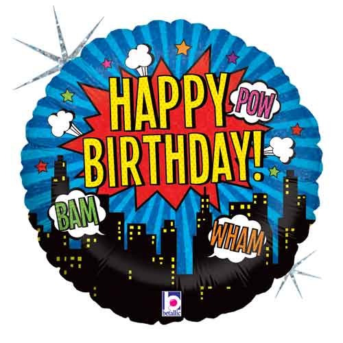 Superhero Comic Happy Birthday 18" Standard Size Mylar Helium Balloon