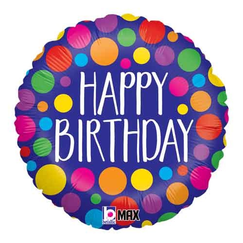 Purple, Colorful Dots Happy Birthday • Standard Size 18" Mylar Helium Balloon