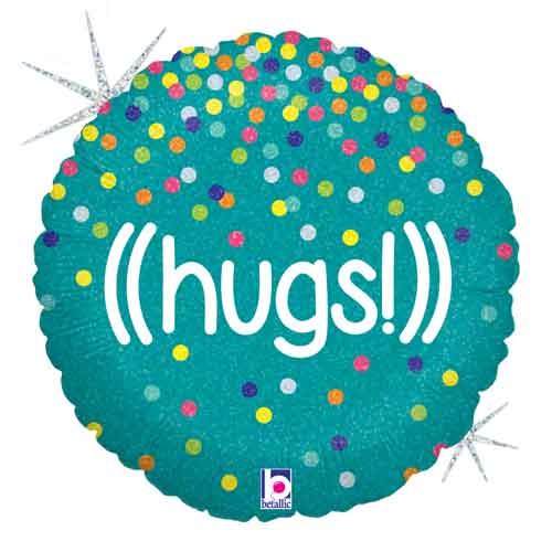 Hugs Holographic • Standard Size 18" Mylar Helium Balloon