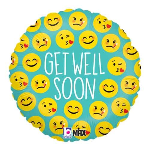Get Well Soon Emoji • Standard Size 18" Mylar Helium Balloon