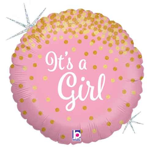 Pink, It's A Girl • Glitter Holographic • Standard Size 18" Mylar Helium Balloon