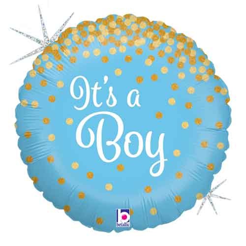 Blue, It's A Boy • Glitter Holographic • Standard Size 18" Mylar Helium Balloon