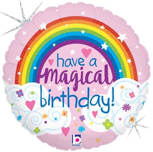 Rainbow, Holographic Have a Magical Birthday • Standard Size 18" Mylar Helium Balloon