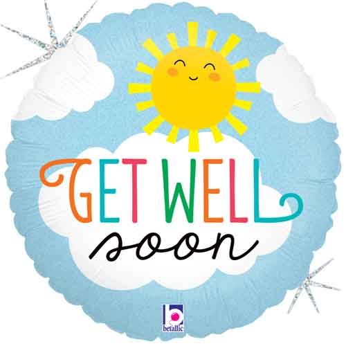 Get Well Soon Holographic Sunshine • Standard Size 18" Mylar Helium Balloon