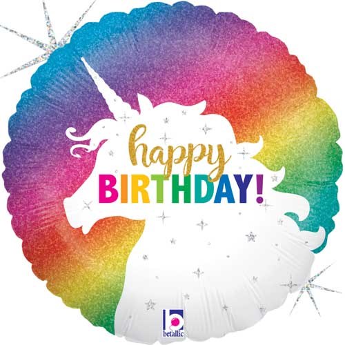 Unicorn Rainbow Glitter Happy Birthday Standard Size Mylar Helium Balloon 18in.