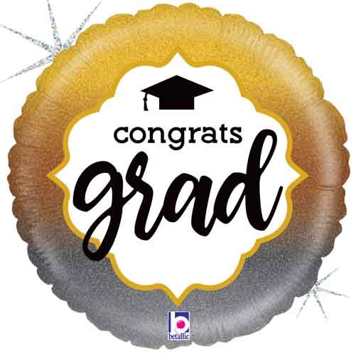 Gold/Silver Holographic, Congrats Grad Round • Standard Size 18" Mylar Helium Balloon
