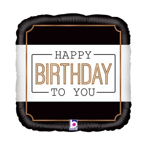 Black/White/Gold, Classic Happy Birthday • Standard Size 18" Mylar Helium Balloon