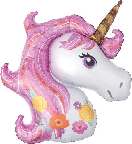 Unicorn, Flower Mane Shape • Jumbo 33" Mylar Helium Balloon