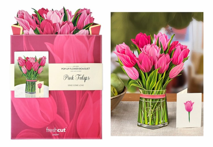 Ready to Ship Pop Up Flowers &amp; Card • Pink Tulips