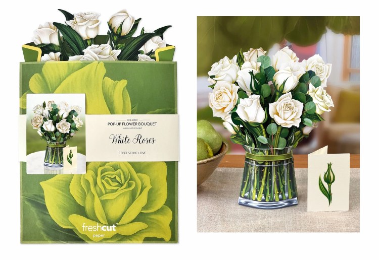 Ready to Ship Pop Up Flowers &amp; Card • White Roses