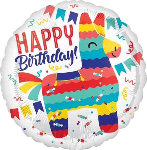 Fiesta, Pinata Happy Birthday Round • Standard Size 18" Mylar Helium Balloon