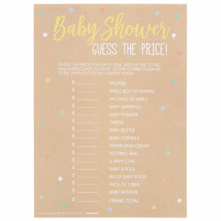 Baby Shower Guess The Price Game
