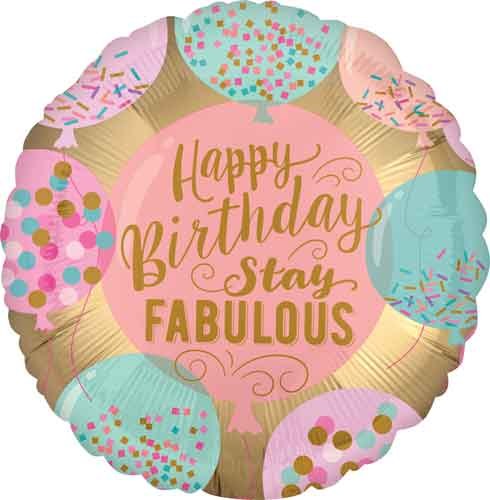 Rose Gold/Mint Stay Fabulous Happy Birthday Round • Standard Size 18" Mylar Helium Balloon