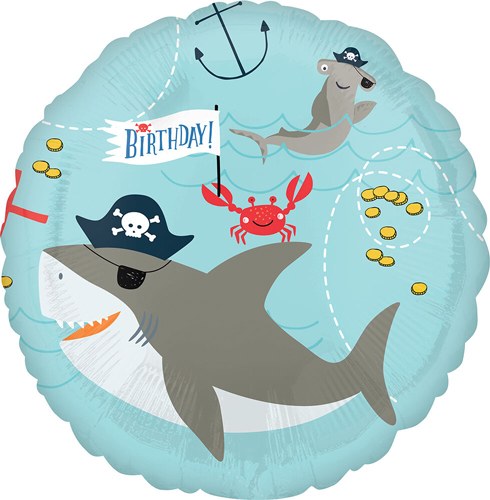 Shark, Pirate • Happy Birthday Standard Size 18"Mylar Helium Balloon