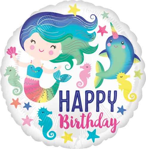 Standard Size / Happy Birthday Colorful Ocean Mylar ~ 17" {special order only}