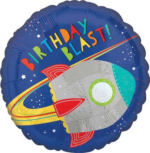 Space • Birthday Blast Rocket • Happy Birthday • 17" Standard Size Mylar Helium Balloon