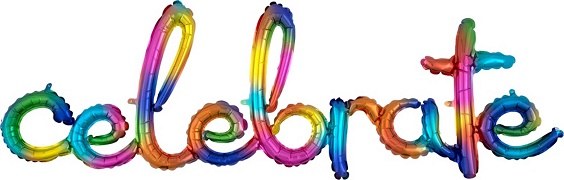 AIRFILL (NO HELIUM) Celebrate Rainbow Script Banner ~ 14"x59"