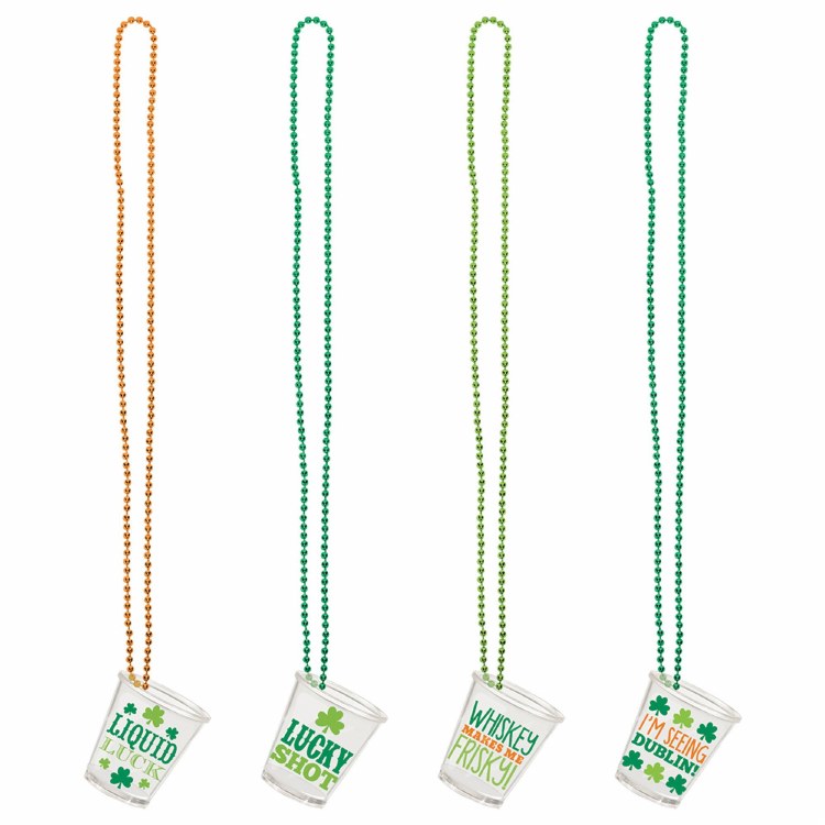 St. Patrick's Day Shot Glass 20in. Beaded Necklaces ~ 4 Pack