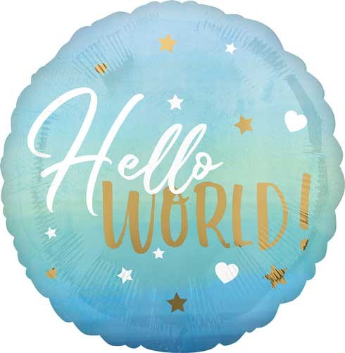 Blue, Hello World • Standard Size 18" Mylar Helium Balloon
