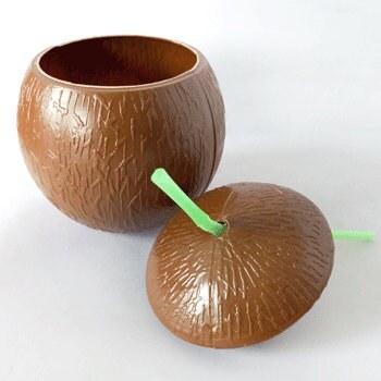 Coconut Cup Plastic w/Straw
