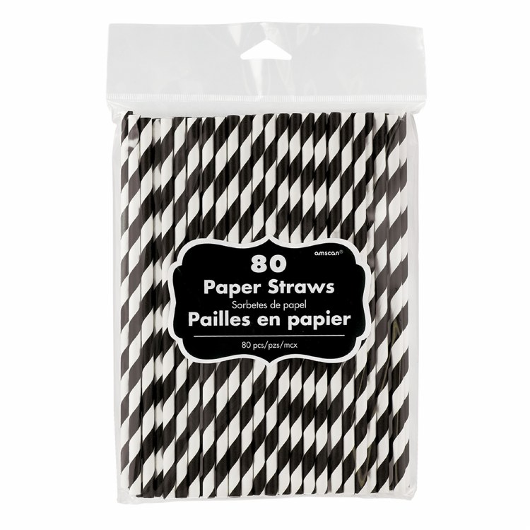 Straws Paper Black 80pk