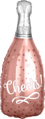 Champagne Bottle, Rose Gold Cheers • Jr. Jumbo 26" Mylar Helium Balloon