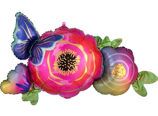 Flowers w/ Butterfly Shape • Jumbo 37" Mylar Helium Balloon