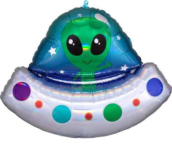 Outer Space, Alien Flying Saucer Shape • Jumbo 28" Mylar Helium Balloon