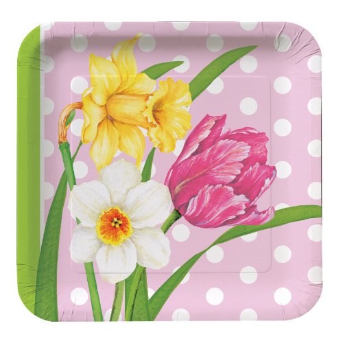 Polka Dot Garden 7in. Square Paper Plates ~ 8 Count