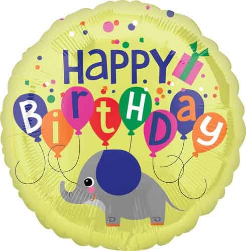 Elephant Party • Happy Birthday 17" Standard Size Mylar Helium Balloon