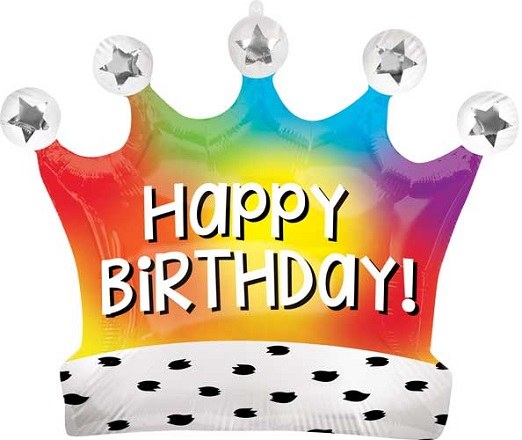 Crown, Rainbow Happy Birthday • Jumbo 31" Mylar Helium Balloon
