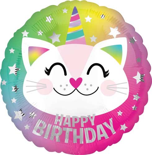 Cat • Caticorn • Happy Birthday • 17" Standard Size Mylar Helium Balloon