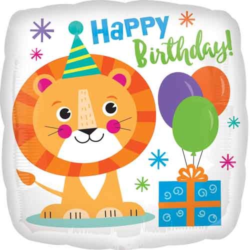 Jungle, Safari • Lion, Happy Birthday • Standard Size 17" Mylar Helium Balloon