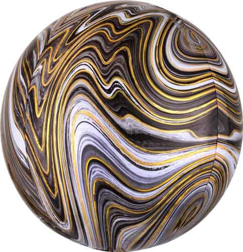ORBZ Shape • 14" Jumbo Mylar Helium Balloon • MARBLEZ BLACK/GOLD