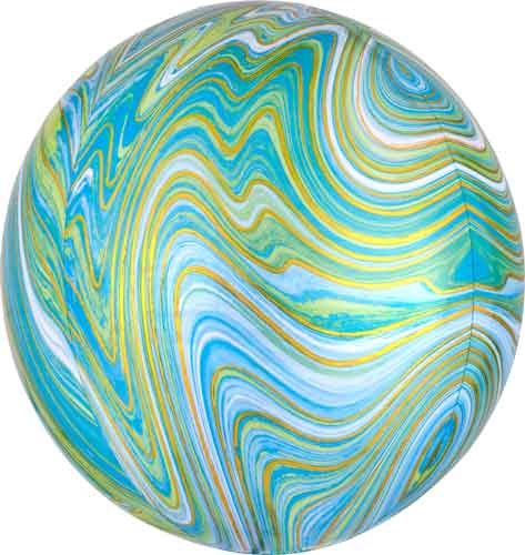 ORBZ Shape • 14" Jumbo Mylar Helium Balloon • MARBLEZ GREEN/BLUE